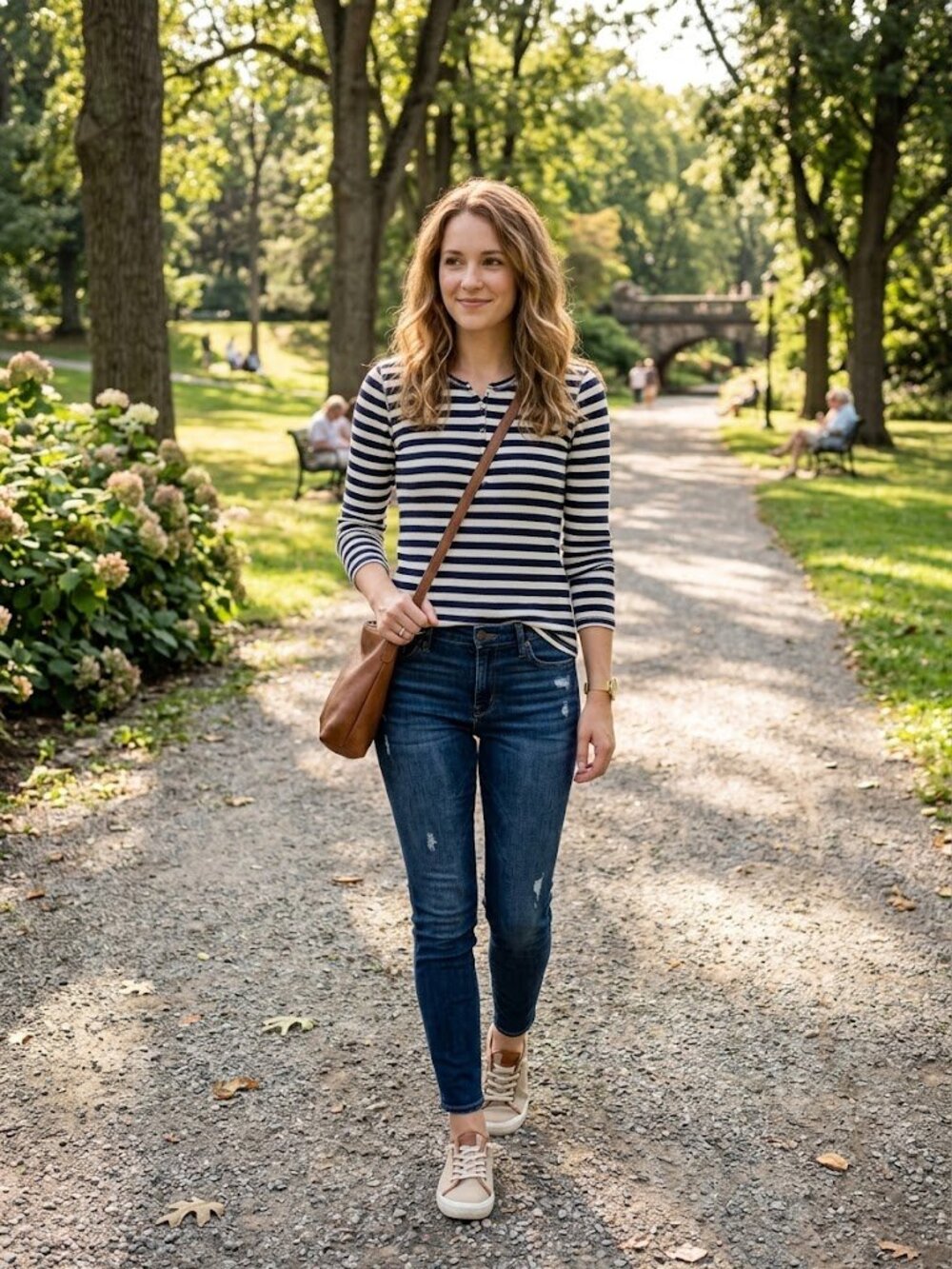 Lucky Brand Striped Long Sleeve Henley Top Navy & Cream Small